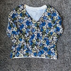 One-Button Floral Cardigan size Medium Blue, Green, Yellow, Black 100% cotton